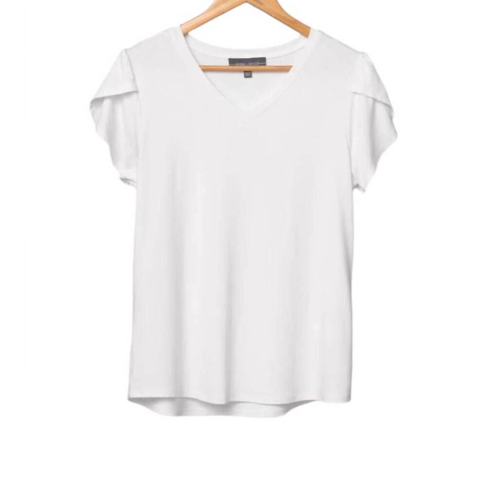 NEW PINE APPAREL women's juliana v neck short sleeve top in white